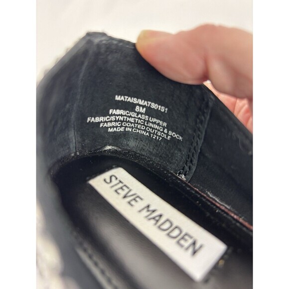 Steve Madden Matais Delphine Ballet Flats Black Satin Rhinestone Studded Size 8 - Picture 8 of 9